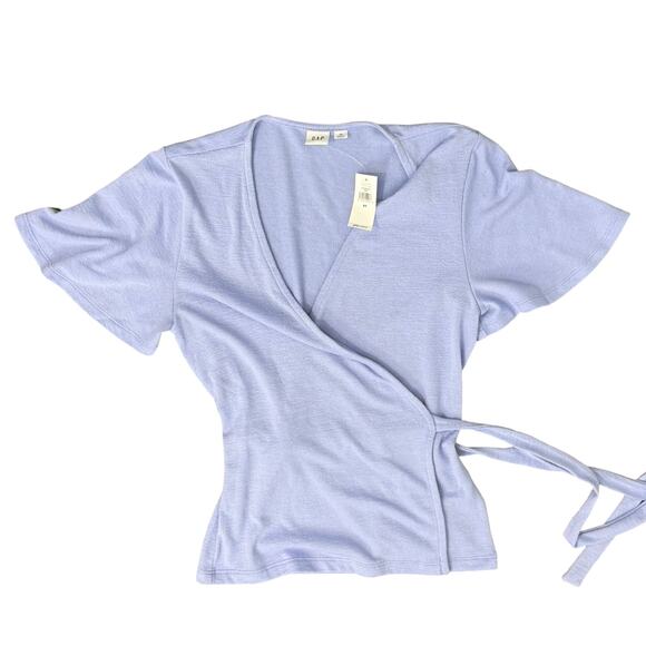 Gap Lilac Lavender Purple Flutter Sleeve Knit Wrap Top size XS NEW Tags - Picture 5 of 9